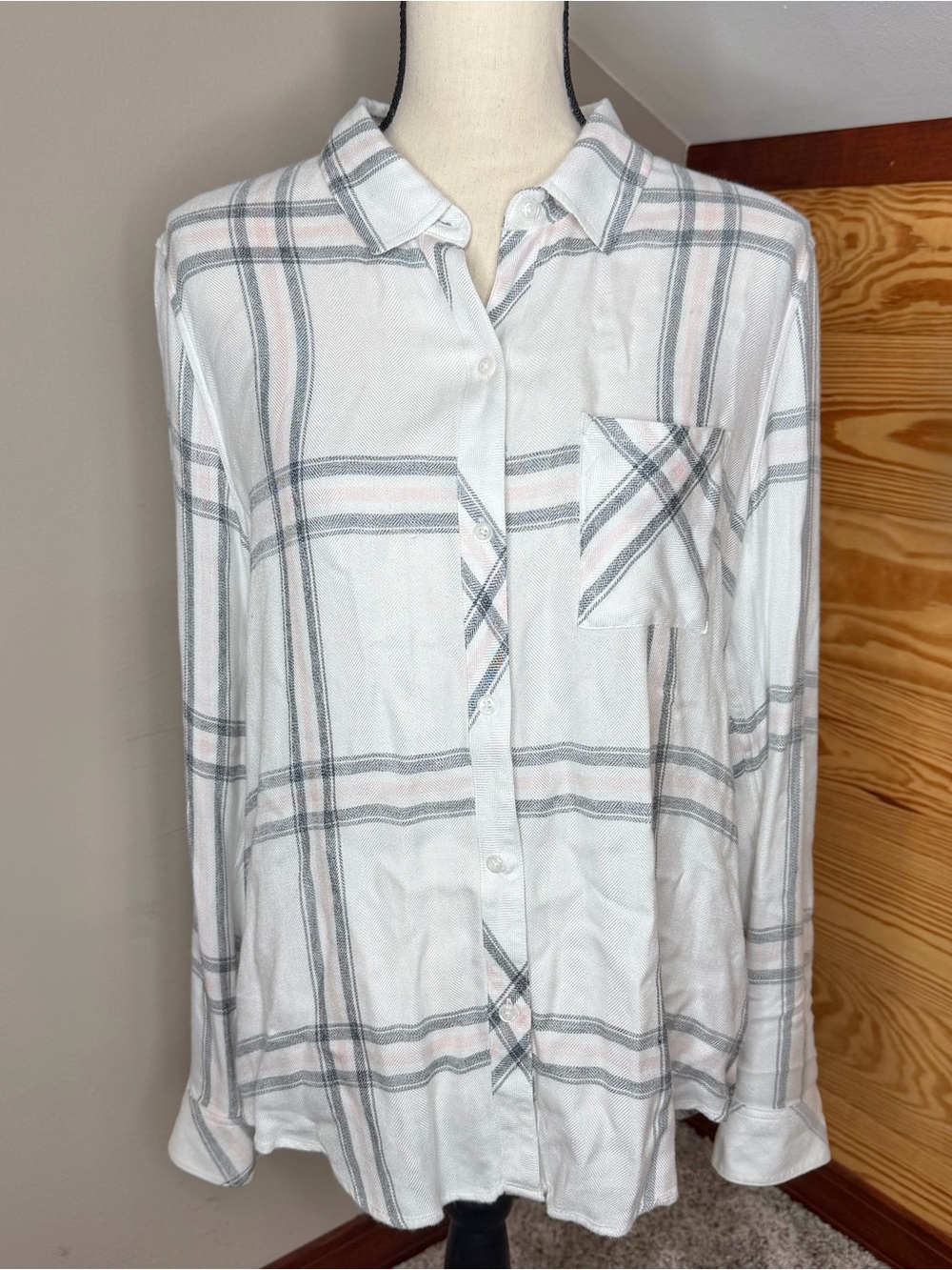 Rails Hunter Flannel Button Up Long Sleeve Shirt White Blush Ash Medium M